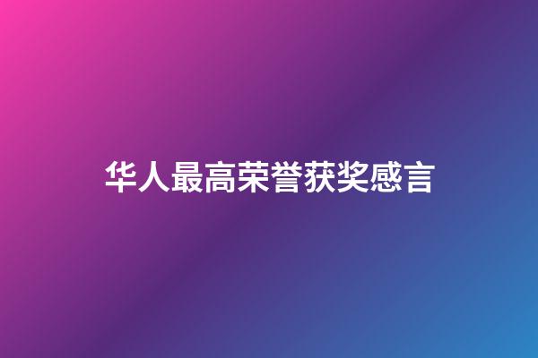 华人最高荣誉获奖感言