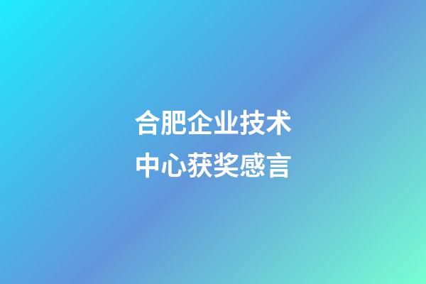 合肥企业技术中心获奖感言