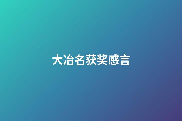 大冶名获奖感言