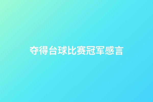 夺得台球比赛冠军感言