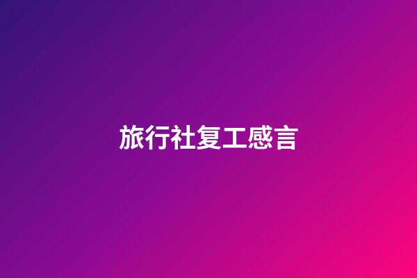 旅行社复工感言