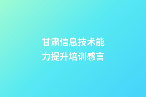 甘肃信息技术能力提升培训感言
