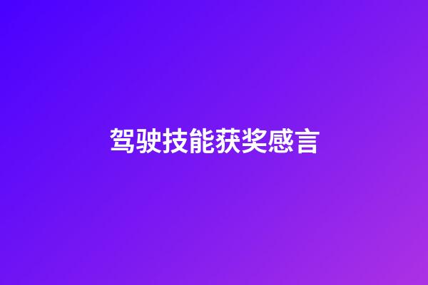 驾驶技能获奖感言